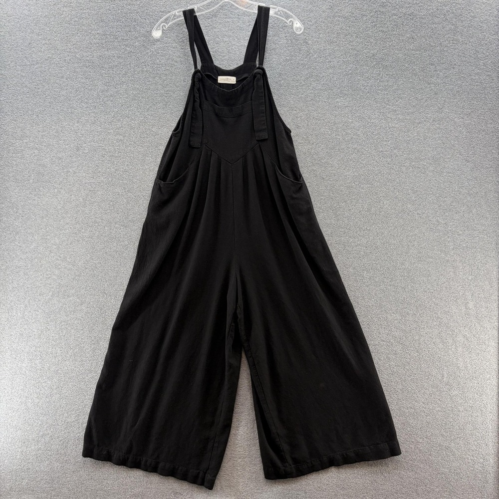 Natural Life Overalls Womens Small Black Wide Leg Relaxed Pleated Pockets Boho